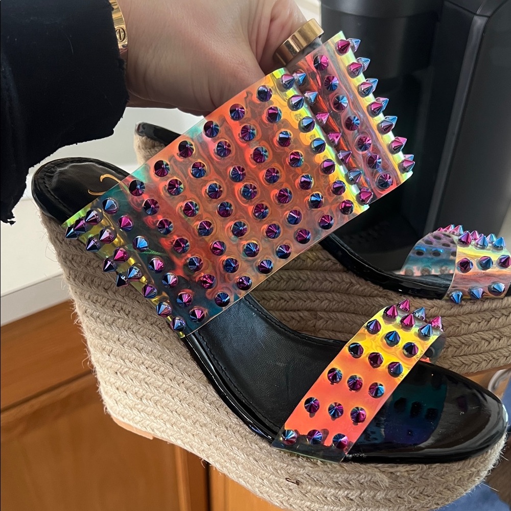 Privileged Iridescent Studded Platform Sandals - image 4